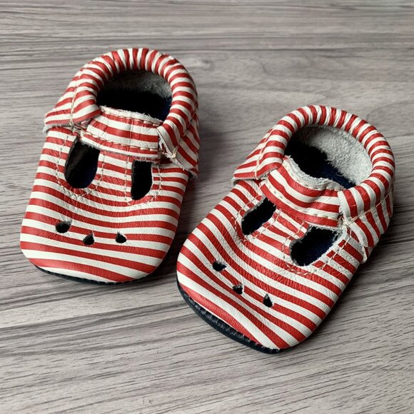 Freshly Picked Red & White Stripe Mary Jane Moccs - Picture 4 of 7